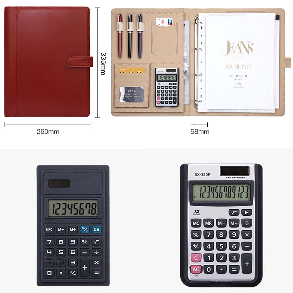 Teczka Portfolio, Segregator A4 ze skóry PU, notes, segregator 3-ringowy, teczka z organizerem, wielokolorowy, wiele opcji