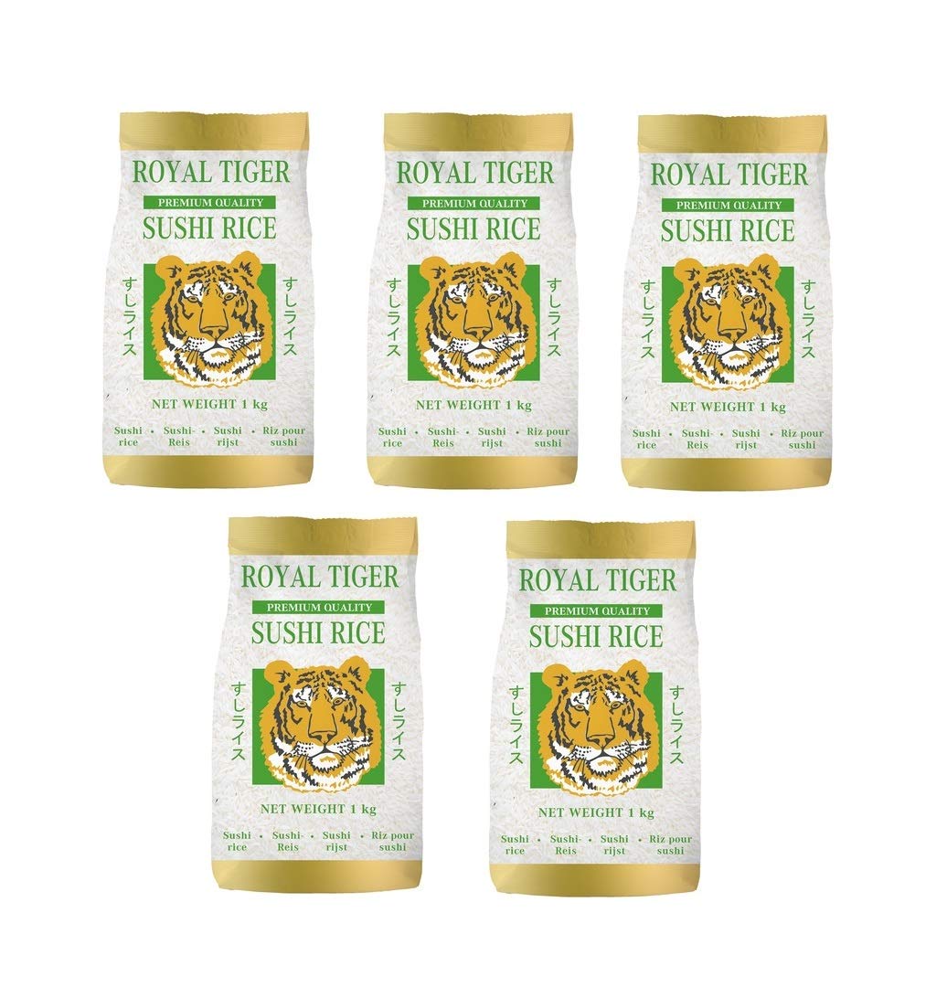 Royal Tiger - ryż sushirowy z Portugalii - ryż ryż risottor - okrągły ziarno - sushi - risotto, 5 sztuk w opakowaniu (5 x 1 kg)