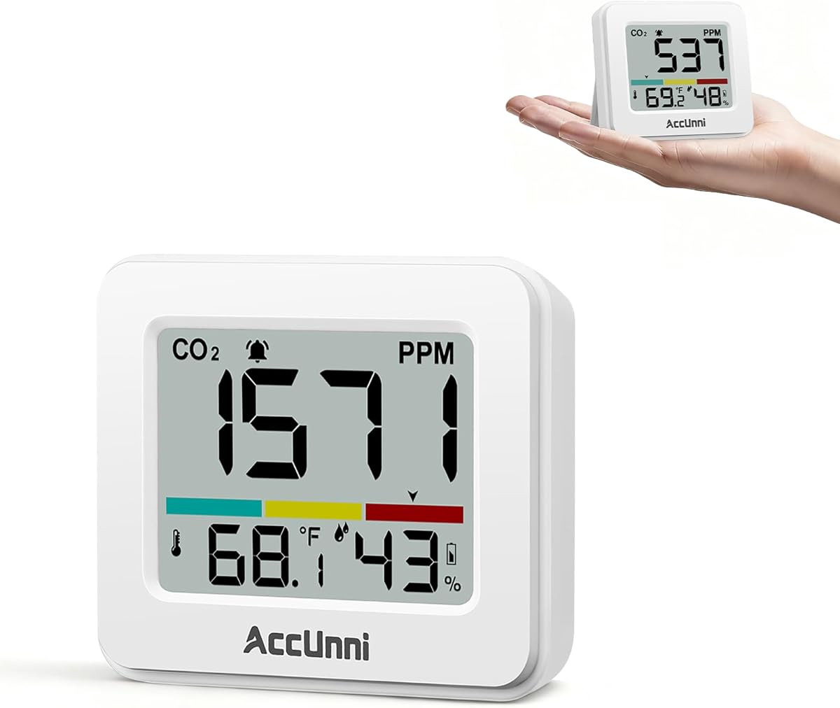 CO2 Monitor Air Quality Monitor Indoor, Carbon Dioxide Detector, Portable Temperature Humidity Meter, CO2 Alarm for Home, Hotel, Cars, Office or School