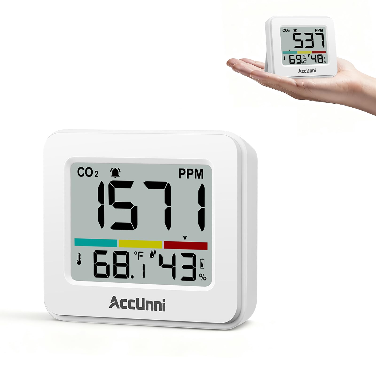 CO2 Monitor Air Quality Monitor Indoor Temperature Humidity Meter White | Battery Powered CO2 Detector, Portable CO2 Meter, Carbon Dioxide Monitor for Home, Hotel, Cars, Office or School-image-27