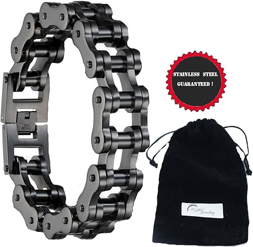 Miniatura 3 de Pulsera de cadena de eslabones de acero inoxidable para hombre, color negro, 0.906 in