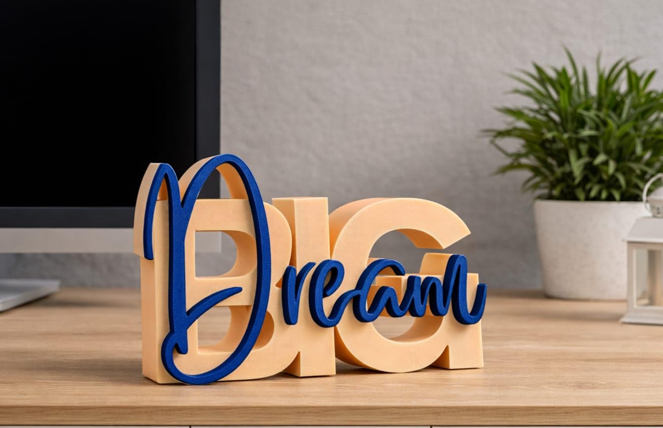 DREAM BIG Decorative Showpiece for Home Decor | Aesthetic Table Top Quote Stand for Living Room, Bedroom & Office Desk | Positive Gift Item (IVORY METAL BLUE DREAM BIG)-image-46