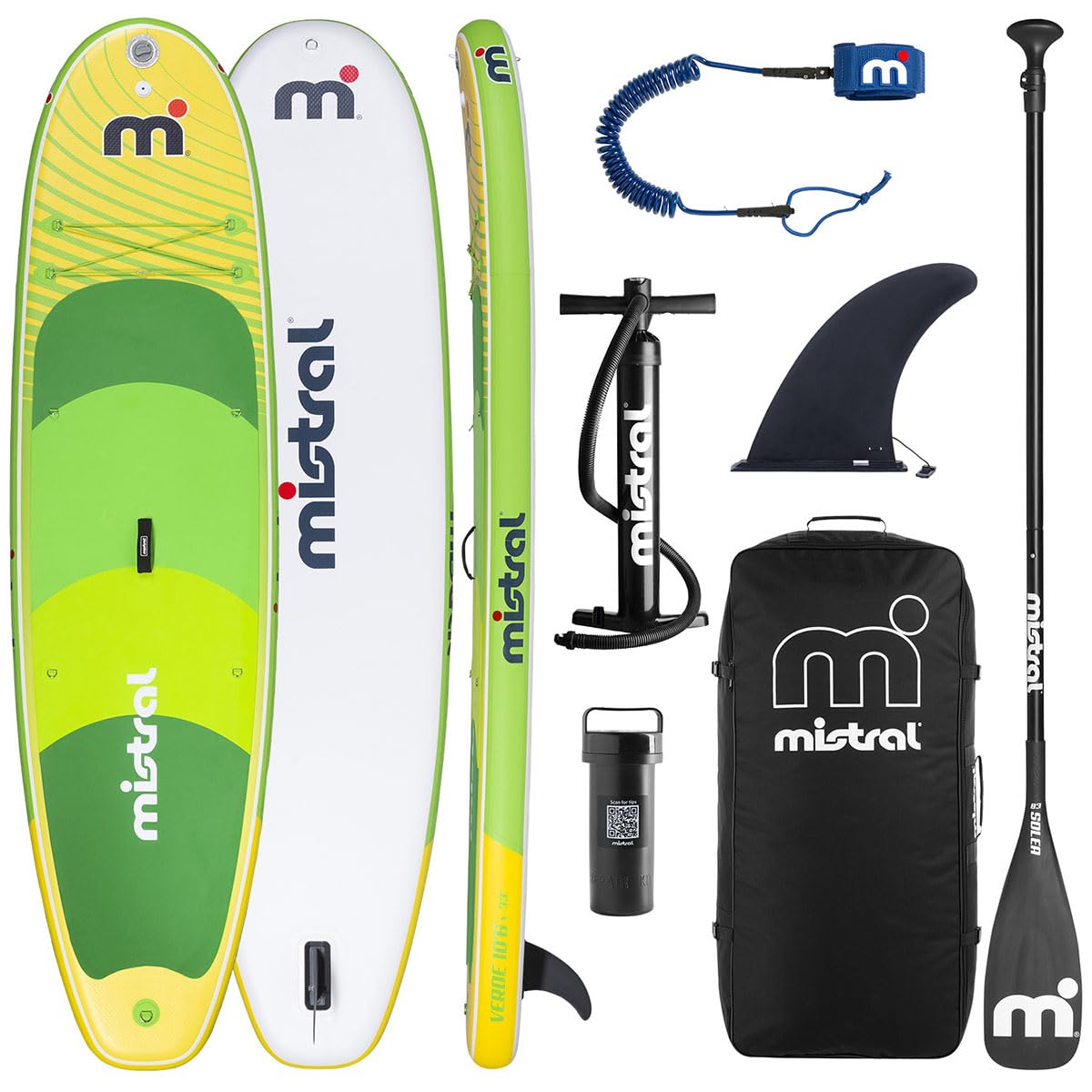 Mistral© SUP Board Set Verde 10'6 - Aufblasbar - für Kinder & Erwachsene - Anfänger & Fortgeschrittene - Mit Universal Kamerahalterung