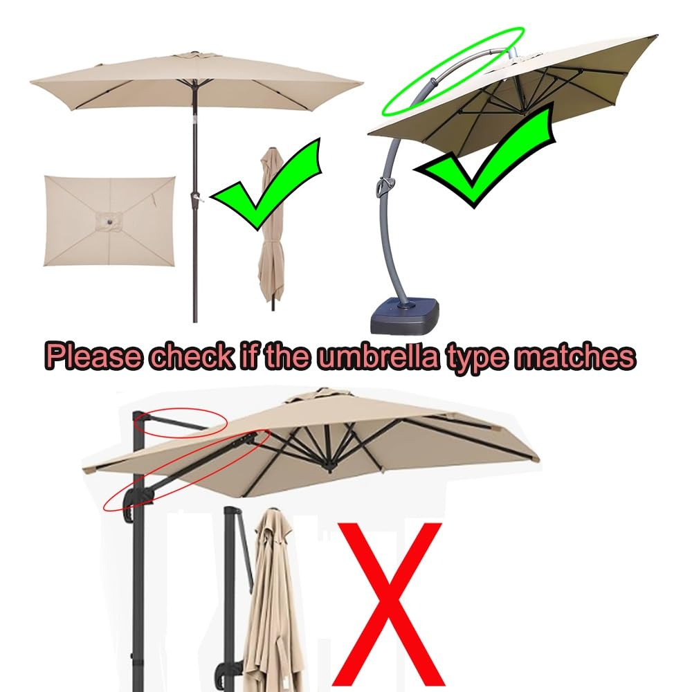 Housse de Rechange Parasol Déporté 2.5x2.5m 8 Baleines Toile de Remplacement Jardin Terrasse Khaki