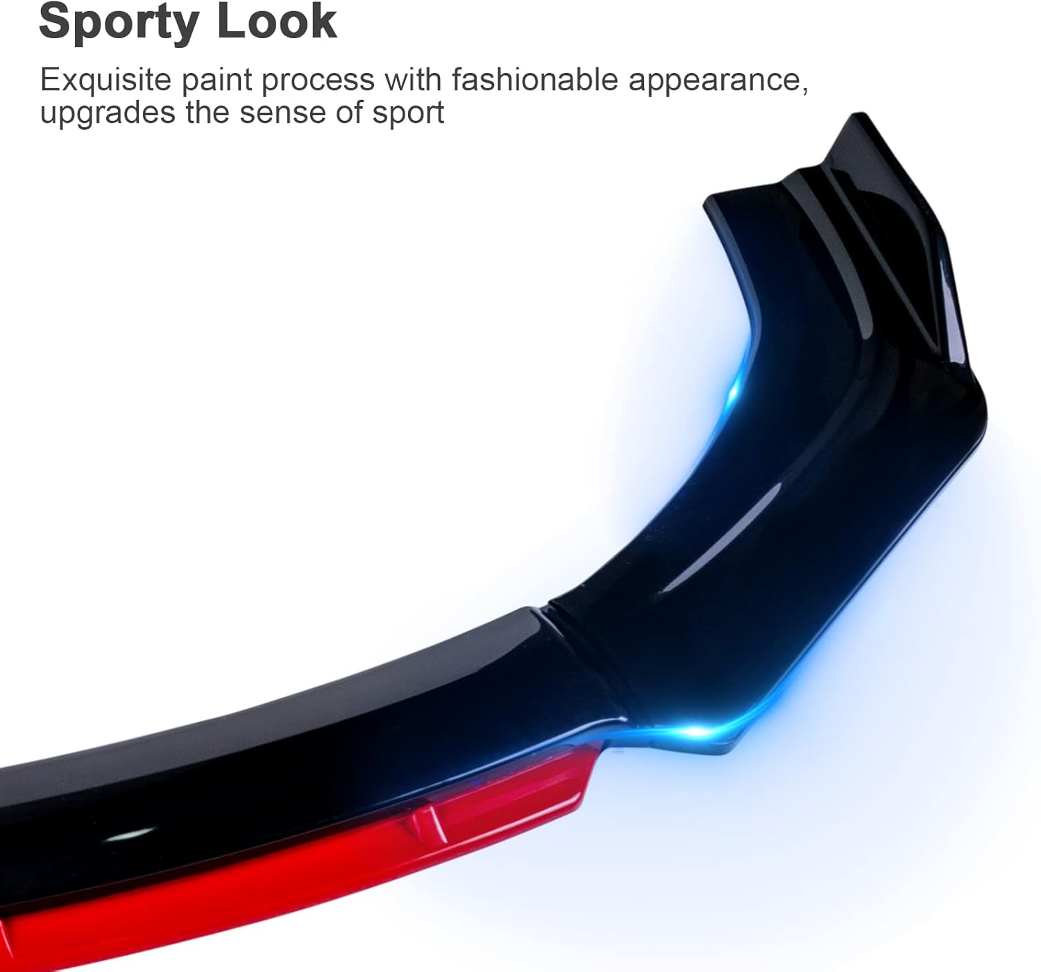 Universal Front Bumper Lip Lower Chin Spoiler Splitter Air Dam Automotive Protector, Universal Fit for Nissan Altima Ford Focus Fiesta Subaru and More,Glossy Black with Red Tongue