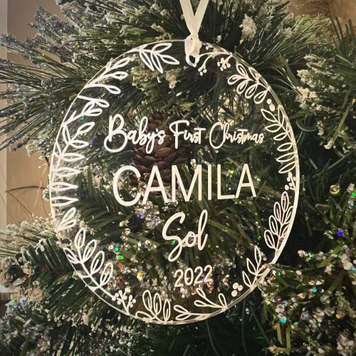 Baby's First Christmas Ornament | White and Clear Ornament | Custom Baby Ornament