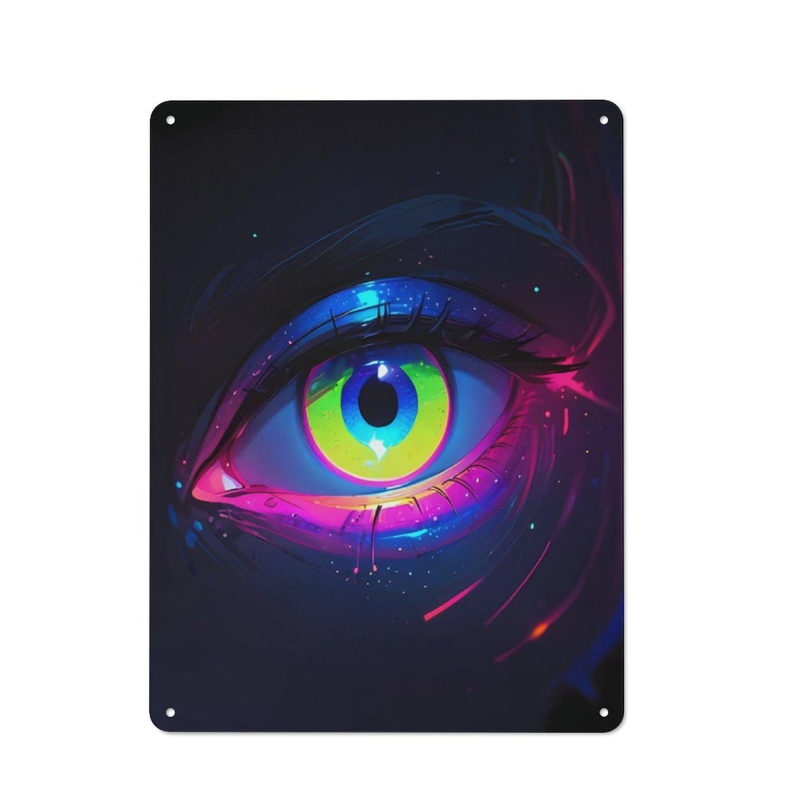 Tin Wall Sign with Neon Eye Art Design 40x30cm, Classic Bistro Wall Plaque for Bakery, Diner, Cafe Or Family Room