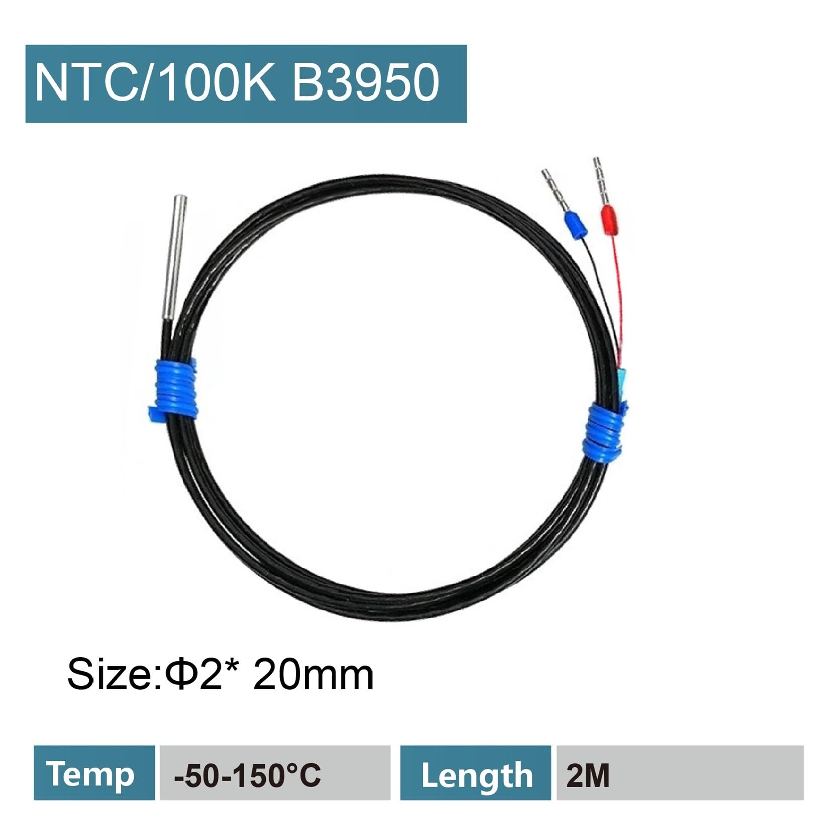 Wasserdichter NTC-Thermistor-Temperatursensor 10K 50K 100K Edelstahlsonde for HLK- und Industrieanwendungen(100K-2-20-2m)