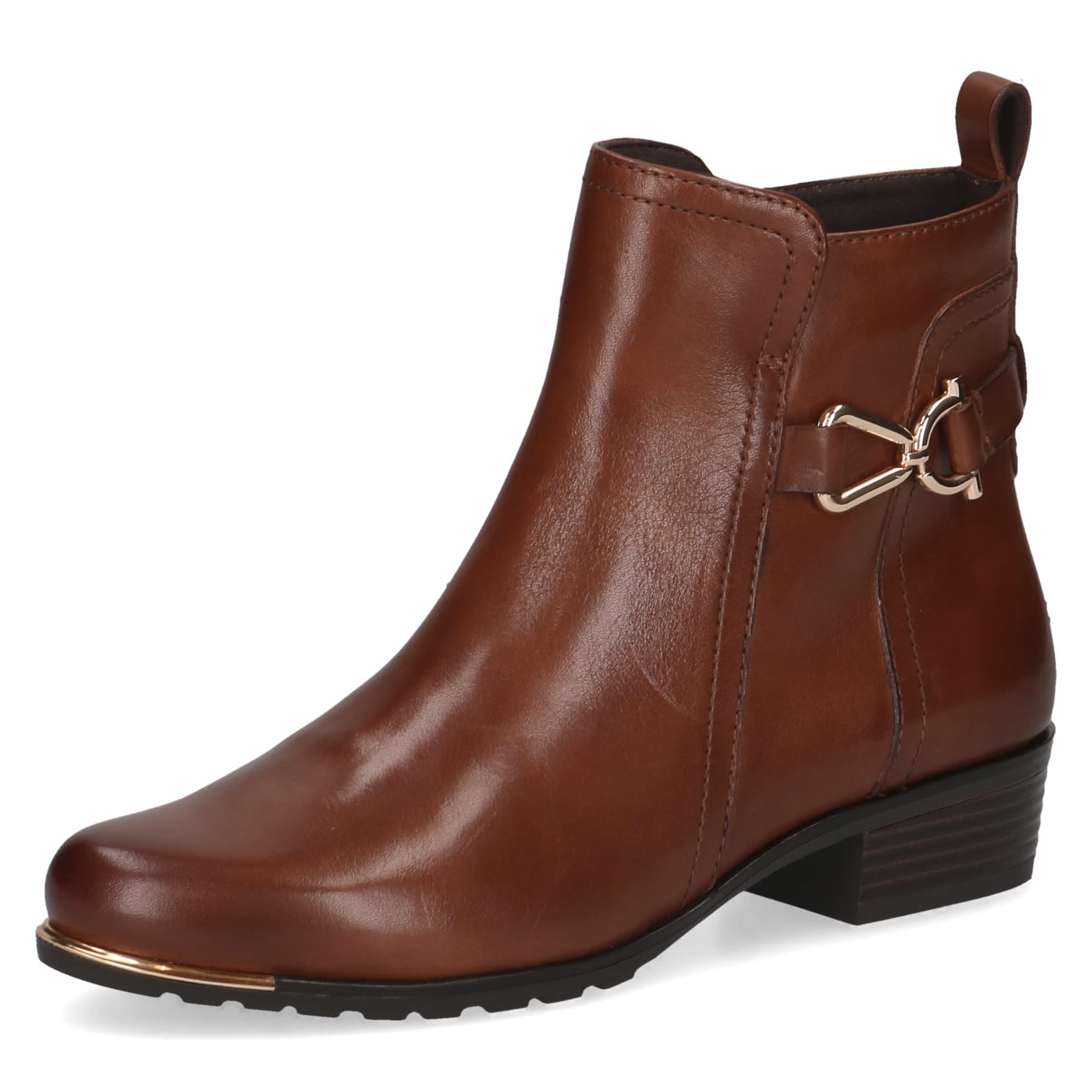 CAPRICE Women's leather ankle boots small heel, Brown (Cognac Nappa), 4.5 UK