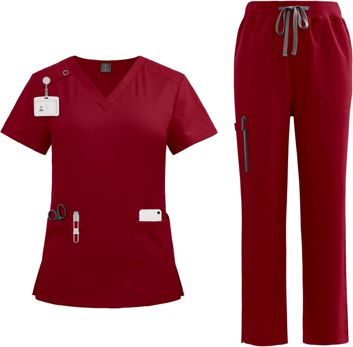 VIAOLI Scrubs Set for Women - Modern V-Neck Top & Tapered Leg Jogger Pants Multiple Pockets Nursing Uniforms