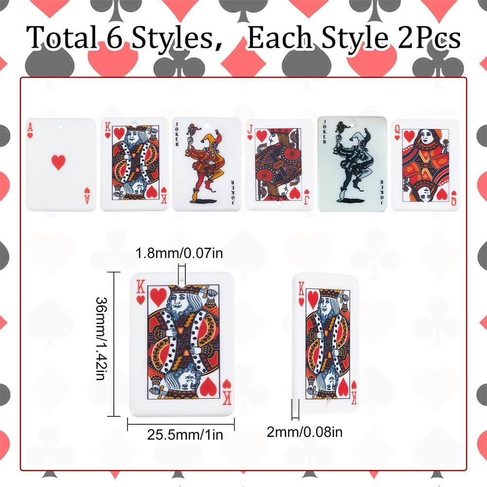 SUNNYCLUE 1 Box 12Pcs Poker Charms Playing Card Charms J Q K Ace Joker Jack Queen King Poker Card Acrylic Pendants for Jewelry Making Necklace Bracelet Keychain DIY Craft Supplies Adult - Image 2