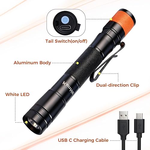 Miniatura 4 de KunHe Linterna LED recargable portátil de 180 lúmenes, paquete de 2 unidades, luz de bolsillo impermeable, modo único, fácil de usar con clip,
