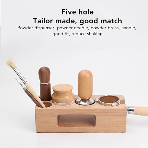 Miniatura 5 de Soporte para filtro de café de madera, estación de tampón de café de madera con alfombrilla de madera para expreso, base de madera para cafeterías y