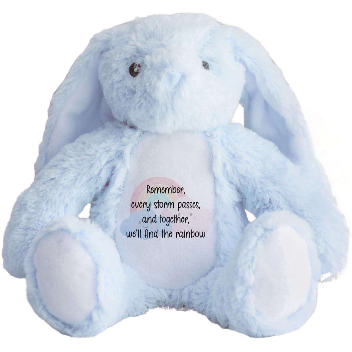 Personalised Bereavement Bunny Teddy Bear – Sympathy Gift for Grief and Loss – Customised Comfort Teddy for Someone Who Is Grieving – Thoughtful Gift for Bereavement Support (Rainbow, Blue)