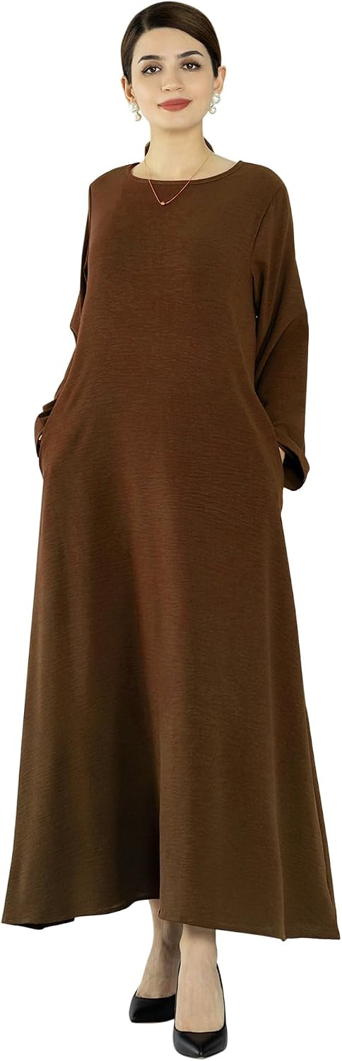 Solid Color Women Abaya Modest Muslim Prayer Robe Long Sleeve Dubai Maxi Dress Islamic Lightweight Dress