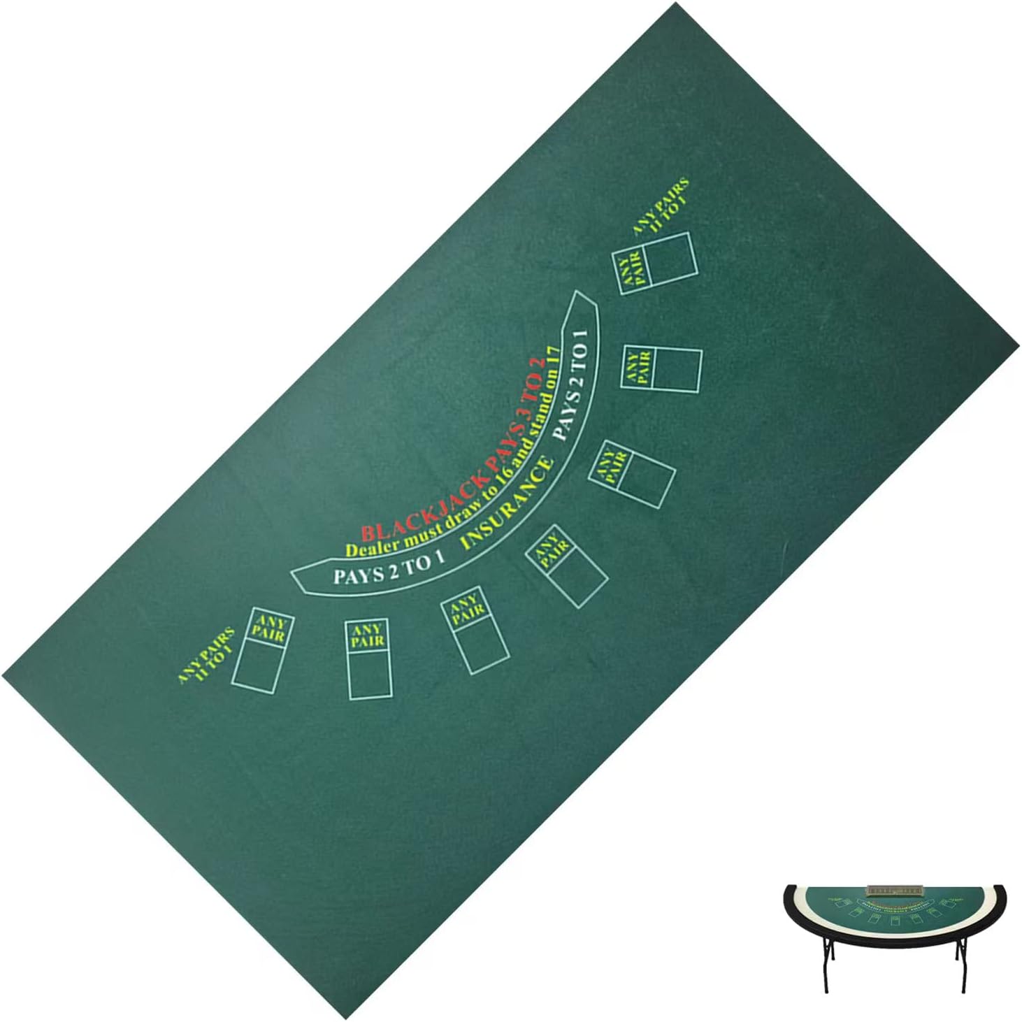 BALIKEN Rectangular 86'' X 50" Blackjack Tabletop Casino Felt Professional Grade Mat