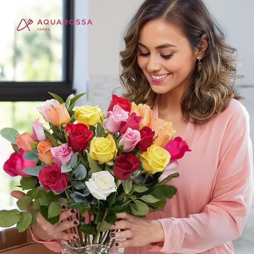 Aquarossa Farms - 12 Assorted Roses Bouquet, Mother\'s Day Gifts, Flowers Fresh Bouquet, Flowers for Delivery, Gift Idea for Her
