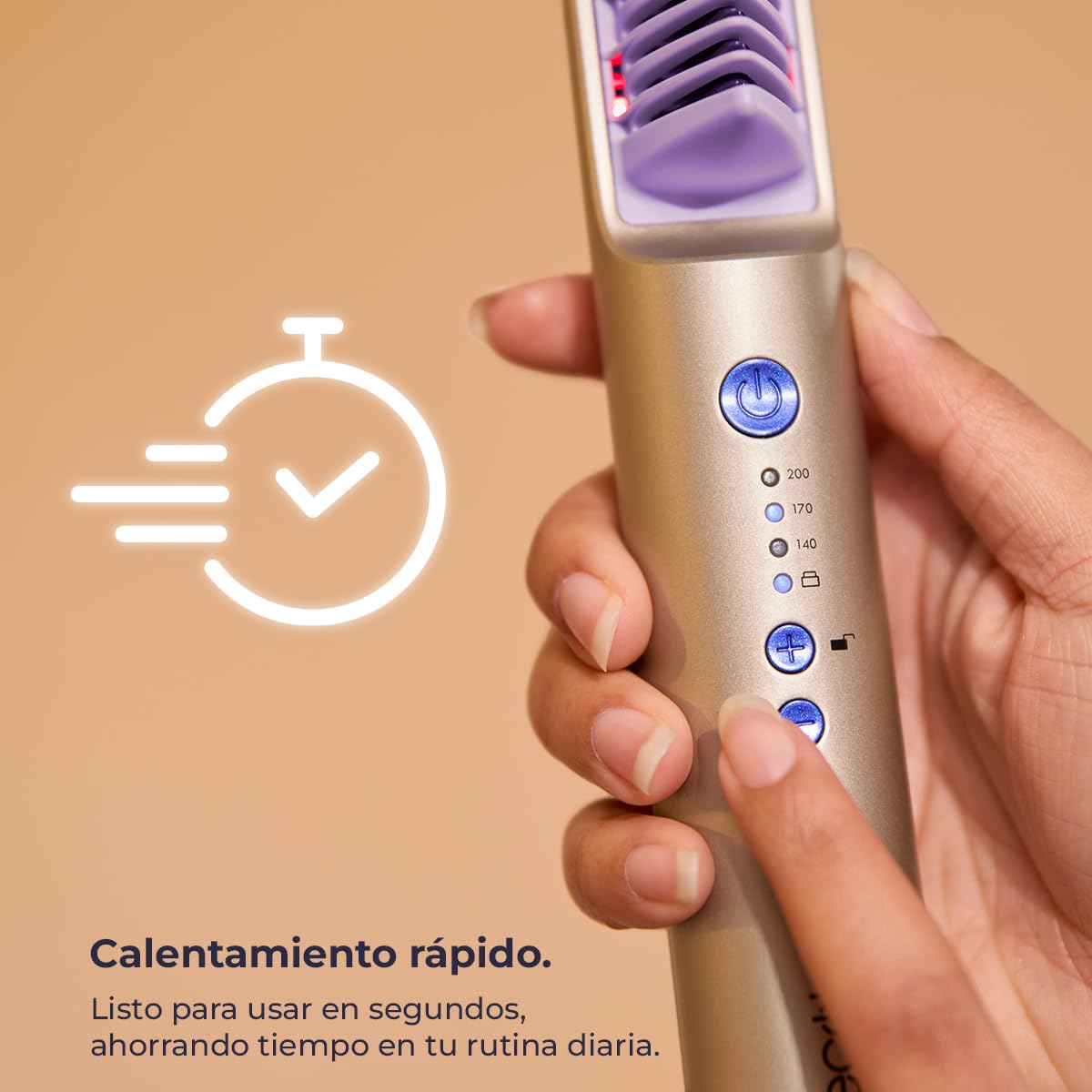 Cecotec Cepillo Alisador con Infrarrojos e Iones InstantCare Lisse iSphere. 3 Ajustes de Temperatura 140º-170ºC-200ºC, Función Memoria, Bloqueo de Temperatura, Indicadores LED