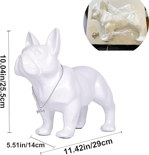 Miniatura 13 de Estatua de bulldog francés sentado de 9 a 12 pulgadas, escultura de animal de perro con collar de plata, collar de plata, mesa de café, cocina