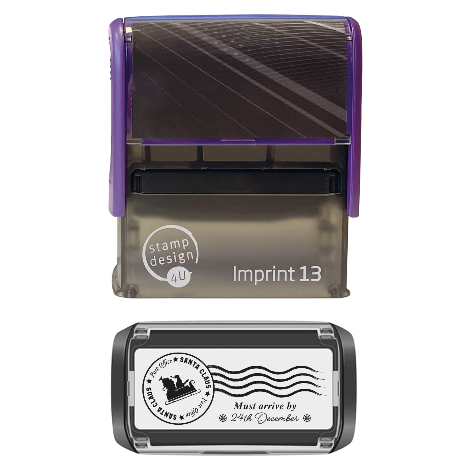 Stamp Design 4U Black Santa's Christmas Mail Self Inking Rubber Stamp, Santa Claus Sleigh Mail North Pole Post Office Mail Stamp In Ink
