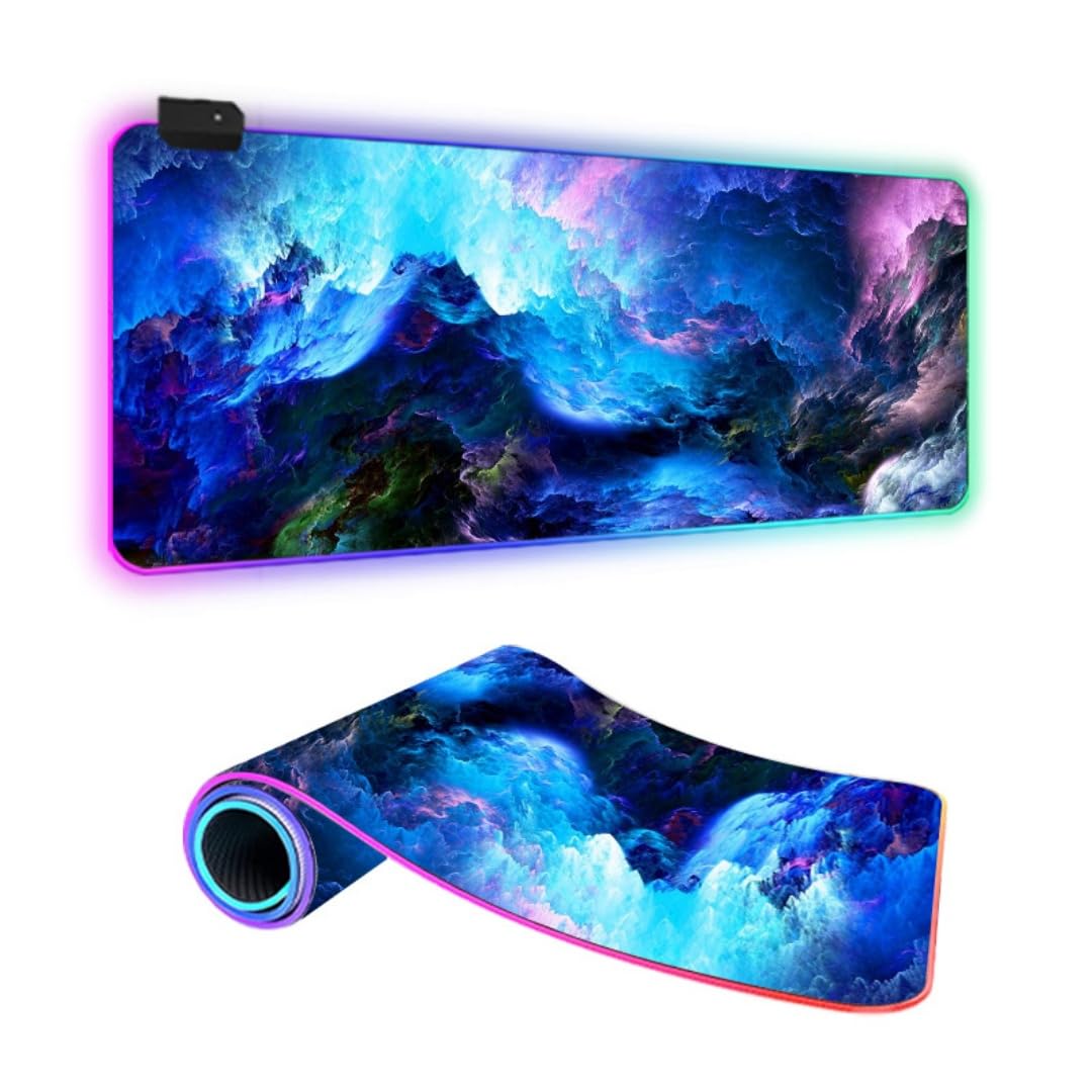 Fansu XXL RGB Mouse Pad, Large Gaming Mousepad with 14 Lighting Modes 7 Colors LED Mouse Pad Keyboard Desk Pad PC Laptop (Blue, 800x400x4mm)