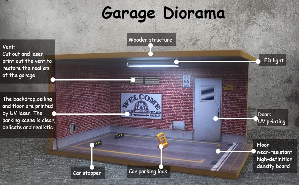 Miniatura 6 de Vitrina de coche modelo a escala 118  vitrina de garaje de coche 118 con cubierta acrílica transparente e iluminación LED para coches fundidos a