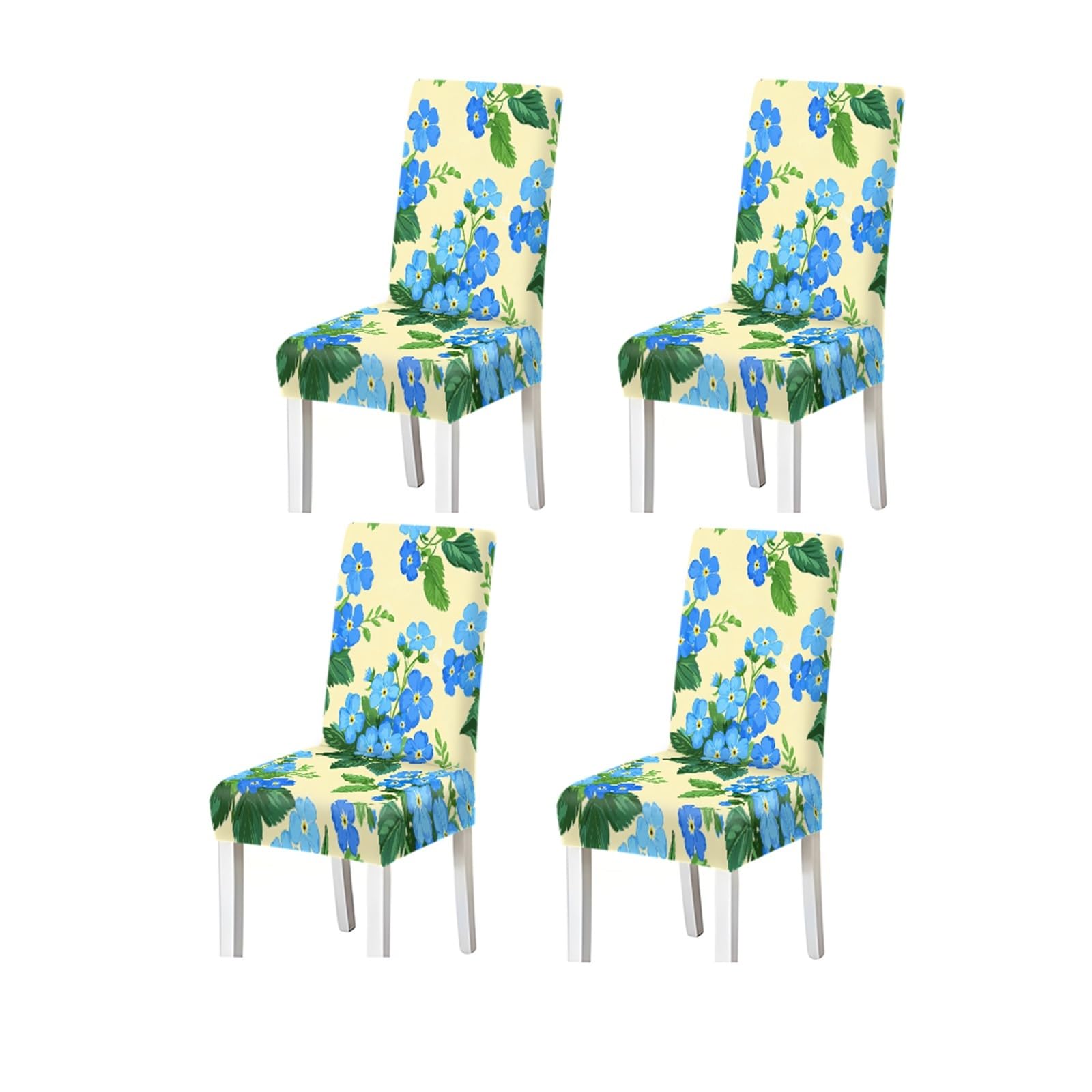 BOSUYBN Vibrant Blue Forget-Me-Not Floral Pattern Print Dining Chair Covers Set Of 2/4/6, Stretch Slipcovers For Kitchen Dining Room Furniture Protectors for Home Dining Room(4PCSChair cover)
