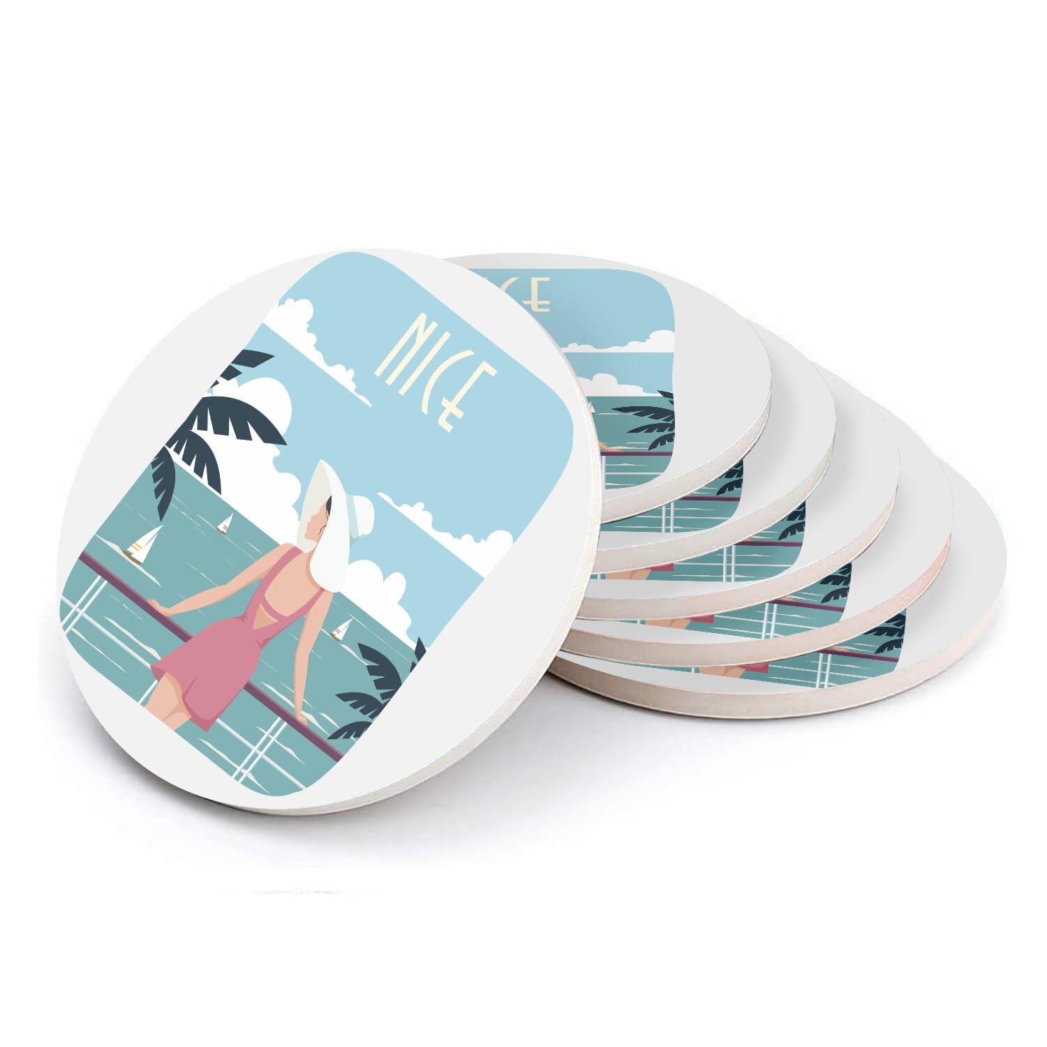 Sous-verre céramique Nice mer soleil lot 6 dessous verre