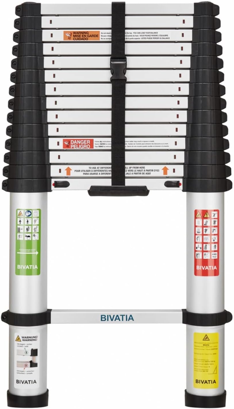 BIVATIA 15 Ft Smartsafe Aluminum Telescoping Ladder