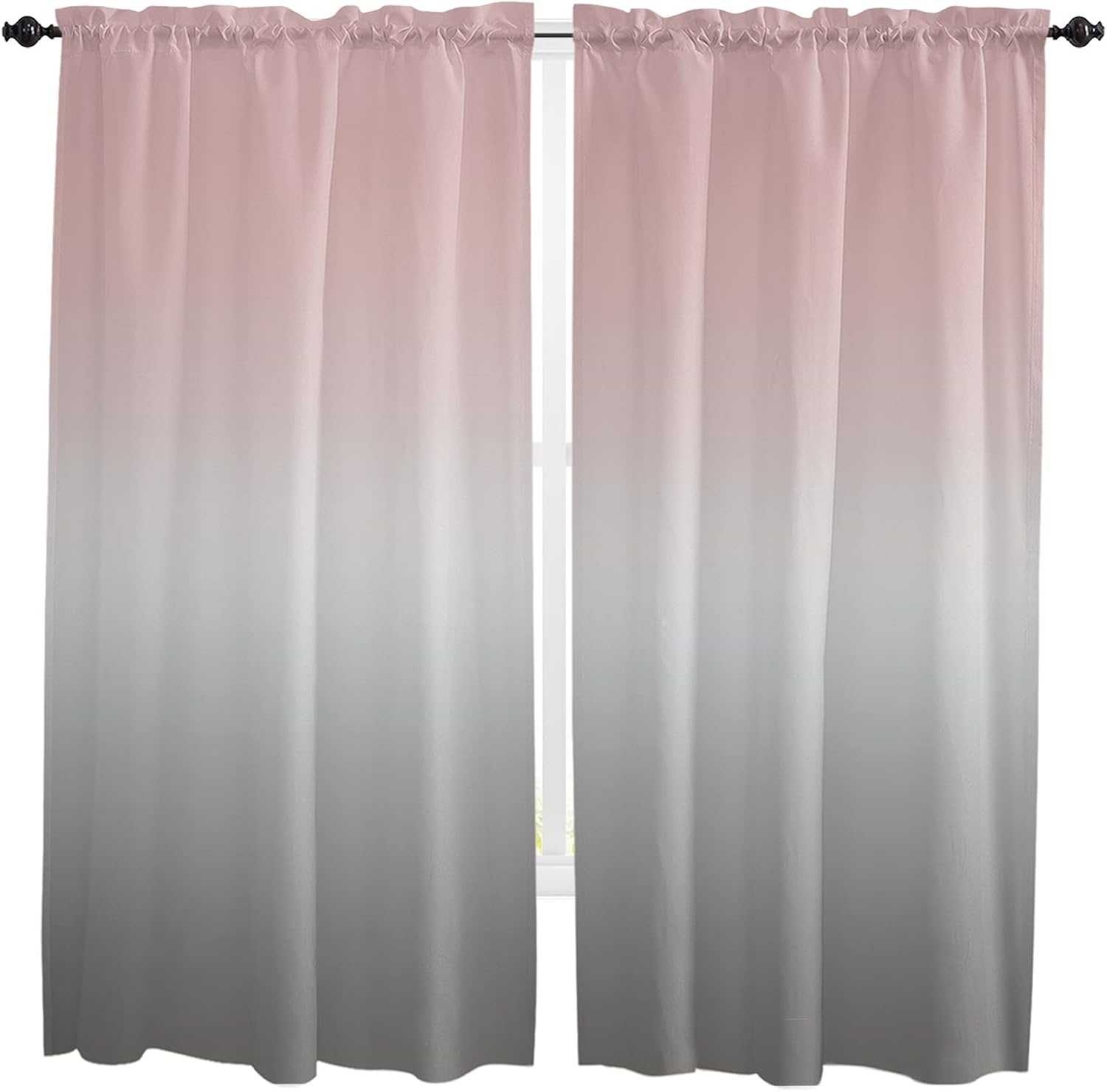 Kitchen Curtain 2 Panels Curtains 72 Inch Length, Ombre, Curtains Rod Pocket Curtains Window Drapes Treatment Window Cafe Curtains Gradient Pink and Grey