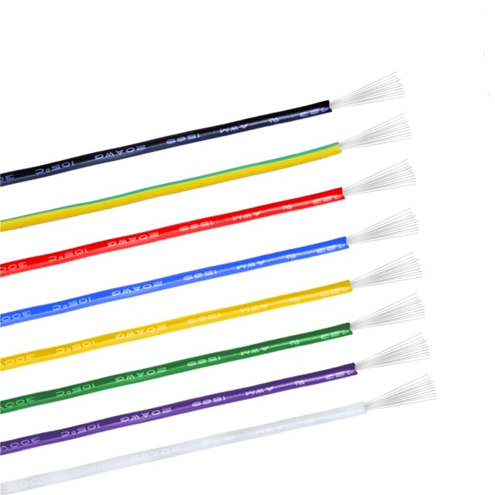 Cable de PVC 5M-20M UL1569 18-30AWG Cobre estañado; Cable ecológico for cableado electrónico LED y Bricolaje(Black,20m,20AWG)