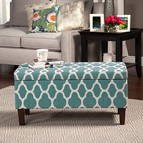 Homepop Large Upholstered Rectangular Storage Ottoman Bench With Hinged Lid, Teal Blue Geometric #TOP3