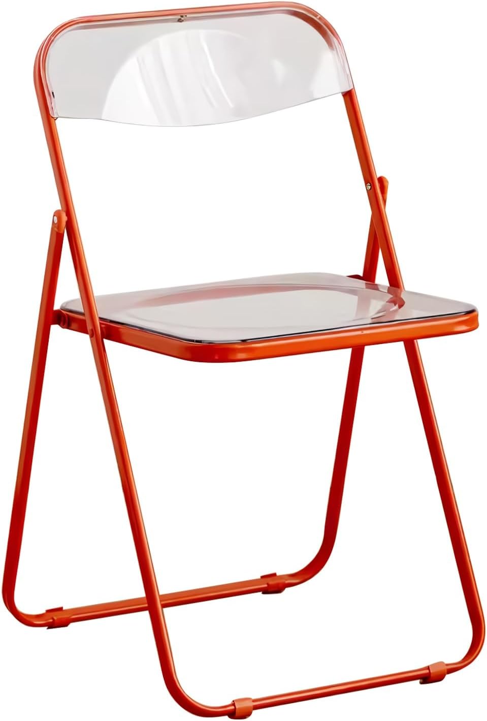 Acrylic Folding Chairs, Clear Chair Foldable and Stackable, PVC Plastic Panel & Metal Frame, for Outside Inside(Orange)