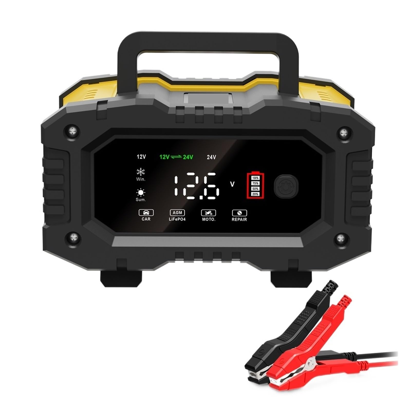 7 Segmentowa Ładowarka Samochodowa Naprawa Impulsów 300W W Pełni Automatyczna Inteligentna 20A 12V/24V Do Ładowania Kwasowo-ołowiowego Precyzyjne łAdowanie(Yellow)