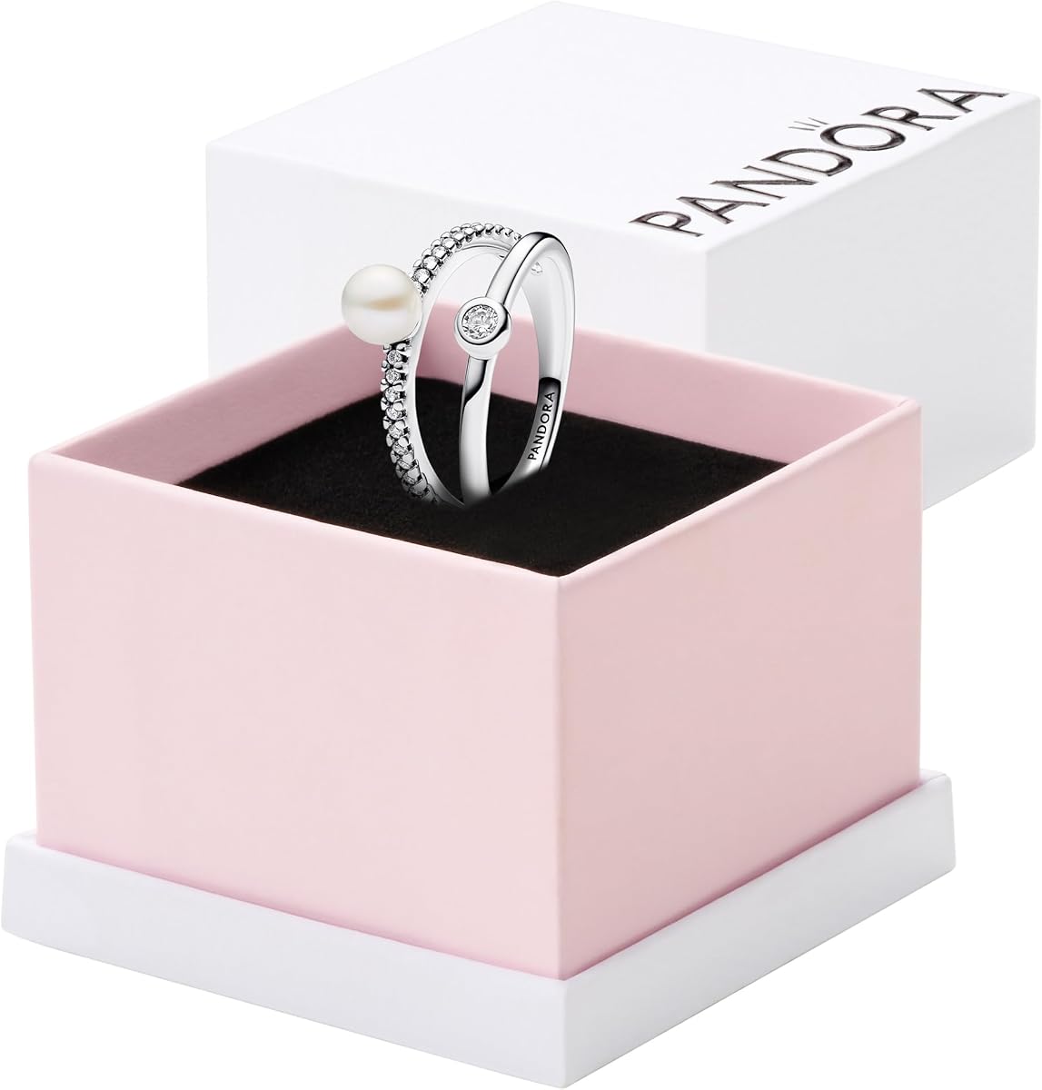 PANDORA Anillo abierto con perlas cultivadas de agua dulce tratadas atemporales y pavé - Anillo con circonita cúbica - Joyería para mujer - Incluye caja de regalo