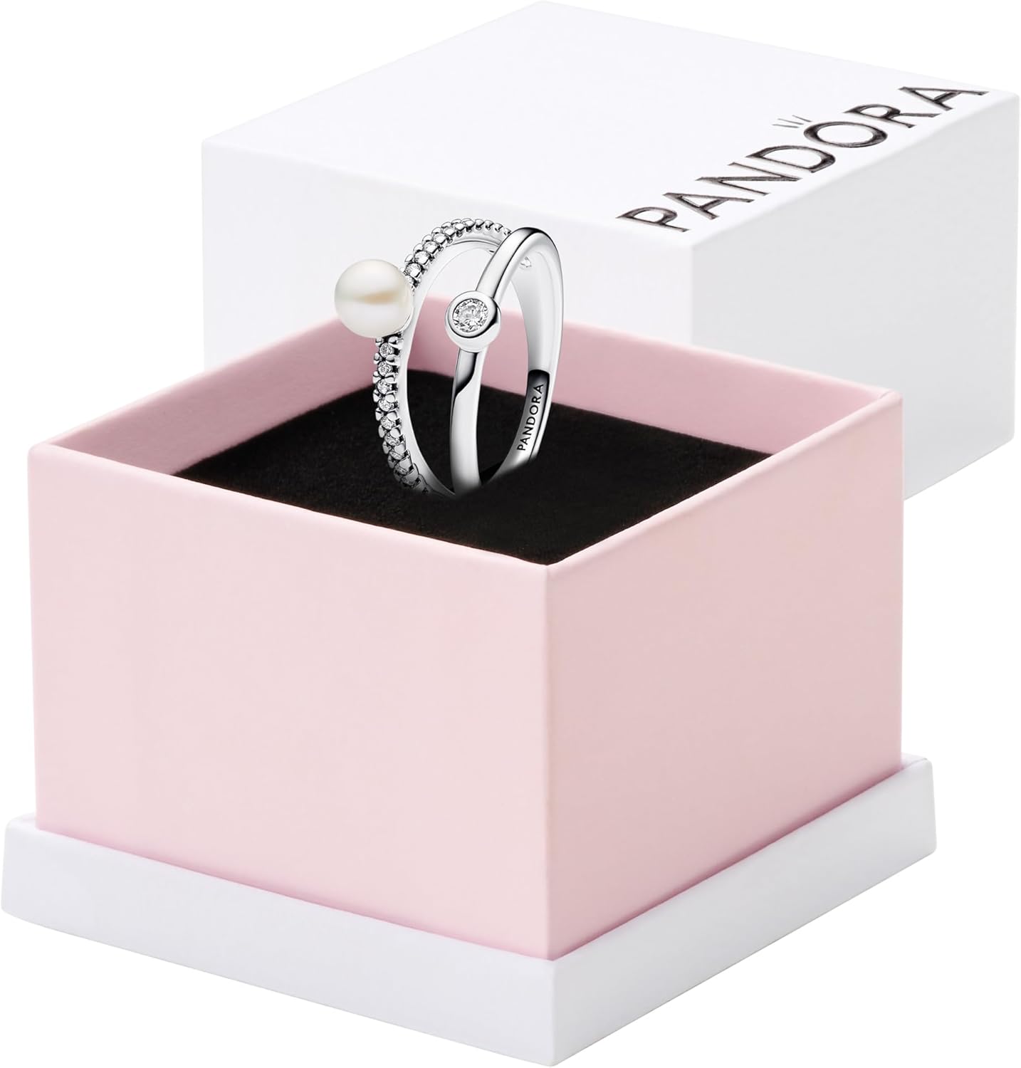 PANDORA Timeless Treated Freshwater Cultured Pearls & Pavé Open Ring - Ring with Cubic Zirconia - Jewelry for Women - Includes Gift Box