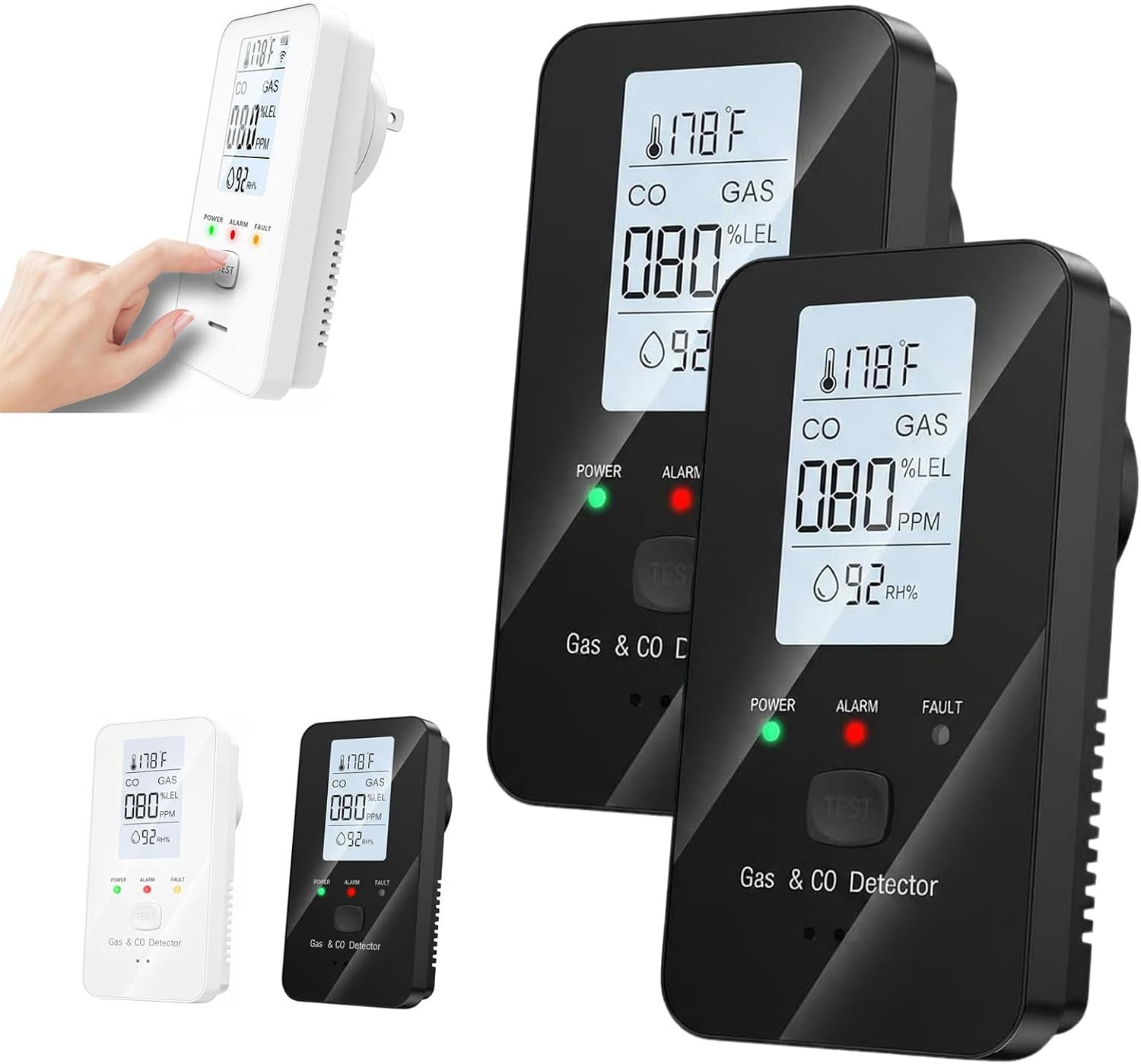 Steadfast Haven 4-in-1 Multi-Sence Detector with HD Display – Portable for Camping RV, Home, Kitchen, Apartment and Hotel - 2PCS (Black)