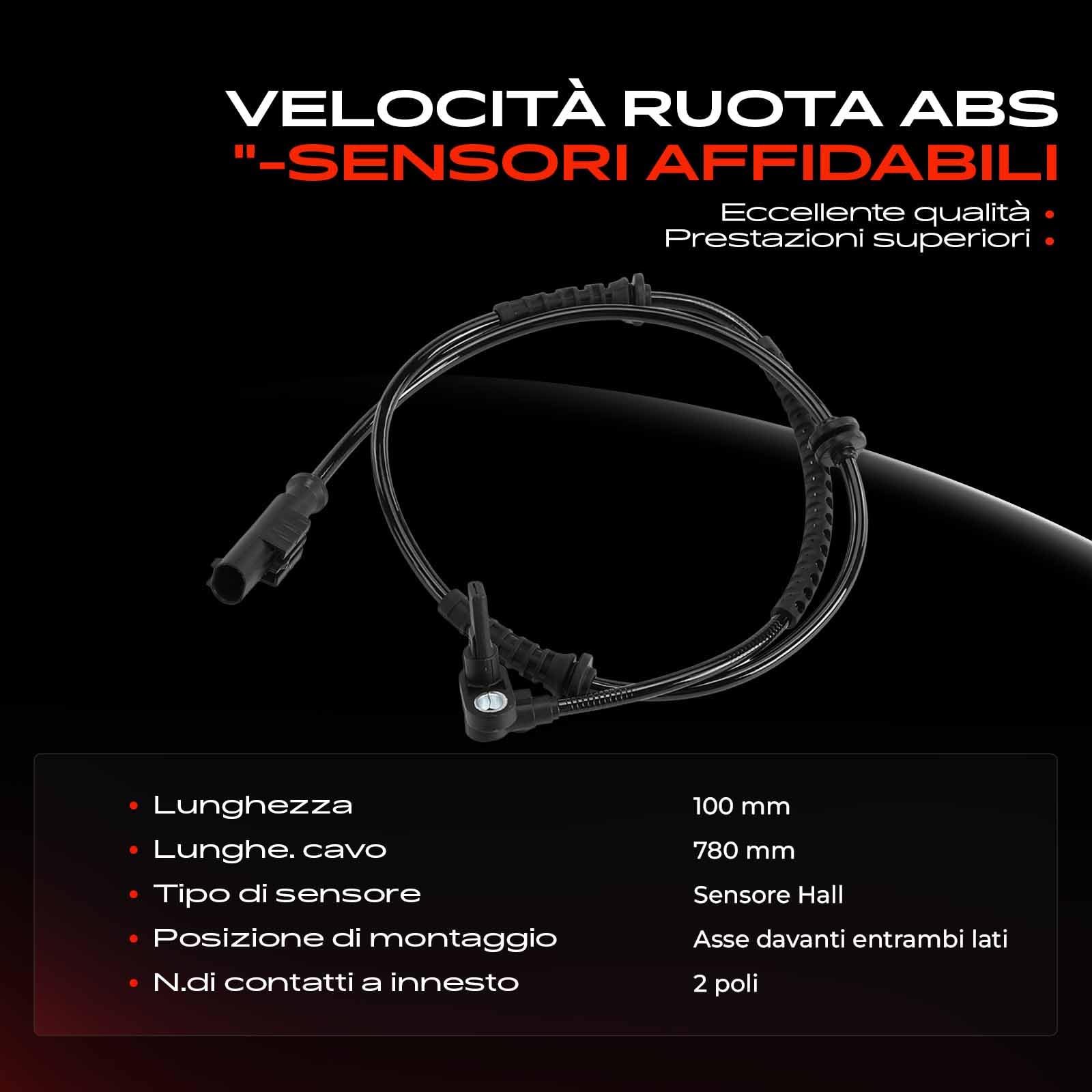 Frankberg Sensore Velocità Ruota Sensore ABS 2-Poli Compatibile con 500L 351 352 0.9 0.9 Natural Power 1.6 D MultiJet 1.4 LPG 1.4 1.3 D MultiJet 2012-2025 Replace# 52009180,51884745