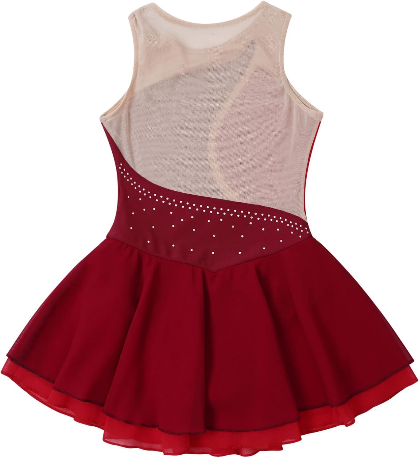 Big Kids Girls Sleeveless Shiny Rhinestone Figure Ice Skating Dress Ballerina Gym Leotard Dancewear Costume