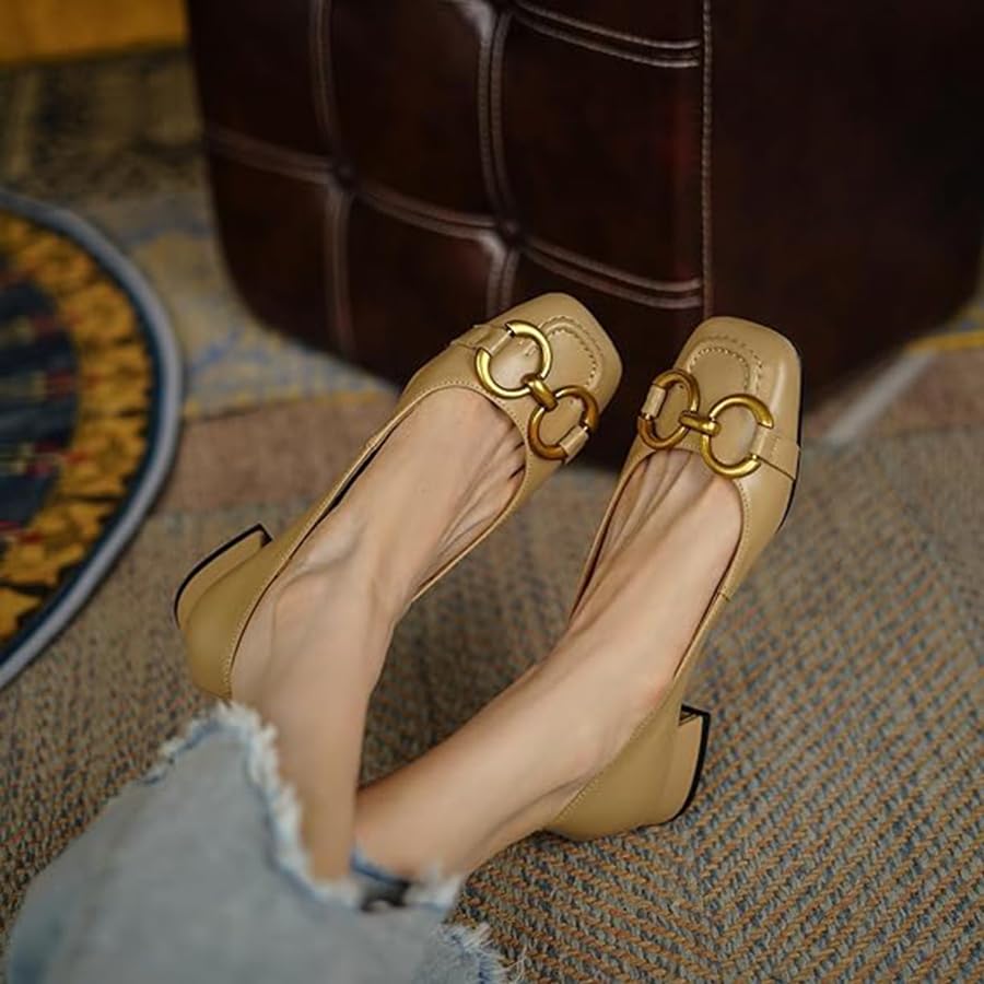 Women's Ballet Flats Chunky Block Low Heel Slip on Pumps4