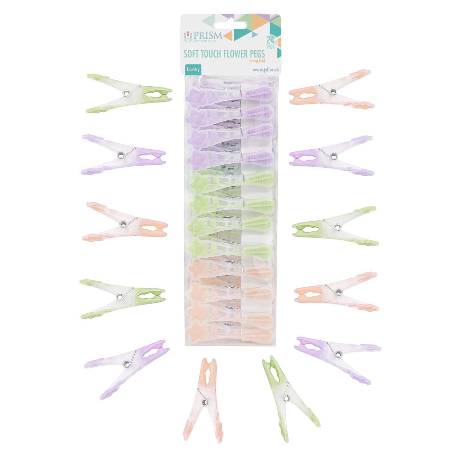 JVL 24 Pack Soft Touch Flower Clothes Pegs – Laundry Pegs – Assorted Colours