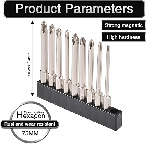 Miniatura 7 de 9pcs 14 pulgada hexagonal vástago magnético Phillips Cruz Destornillador Bits 2.953 in