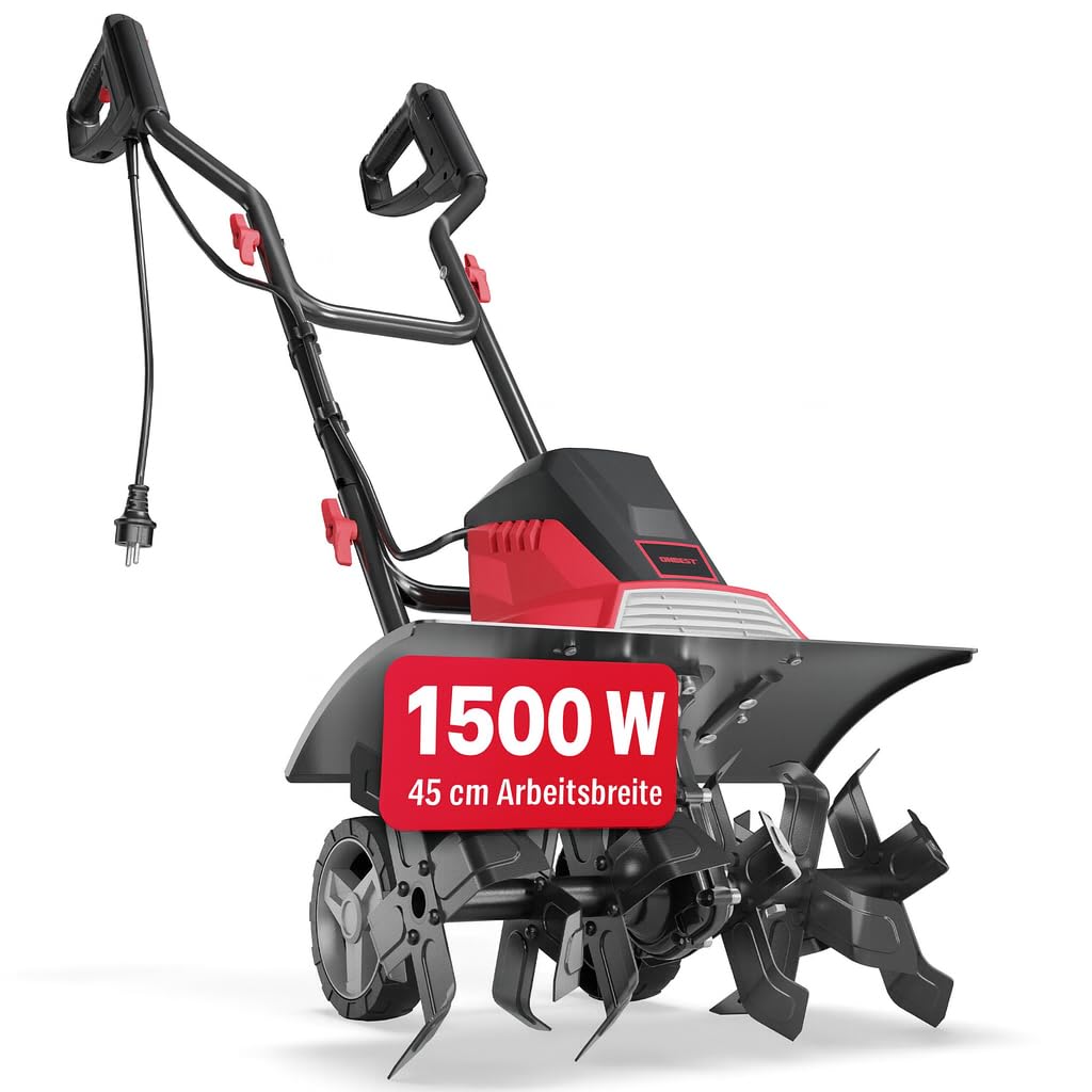 ONBEST Elektro Gartenfräse – 45 cm Arbeitsbreite – 1500 Watt Motor – 24 Messer – elektrische Bodenhacke Motorhacke – Gartenhacke – Kultivator – zum umgraben und auflockern vom Boden