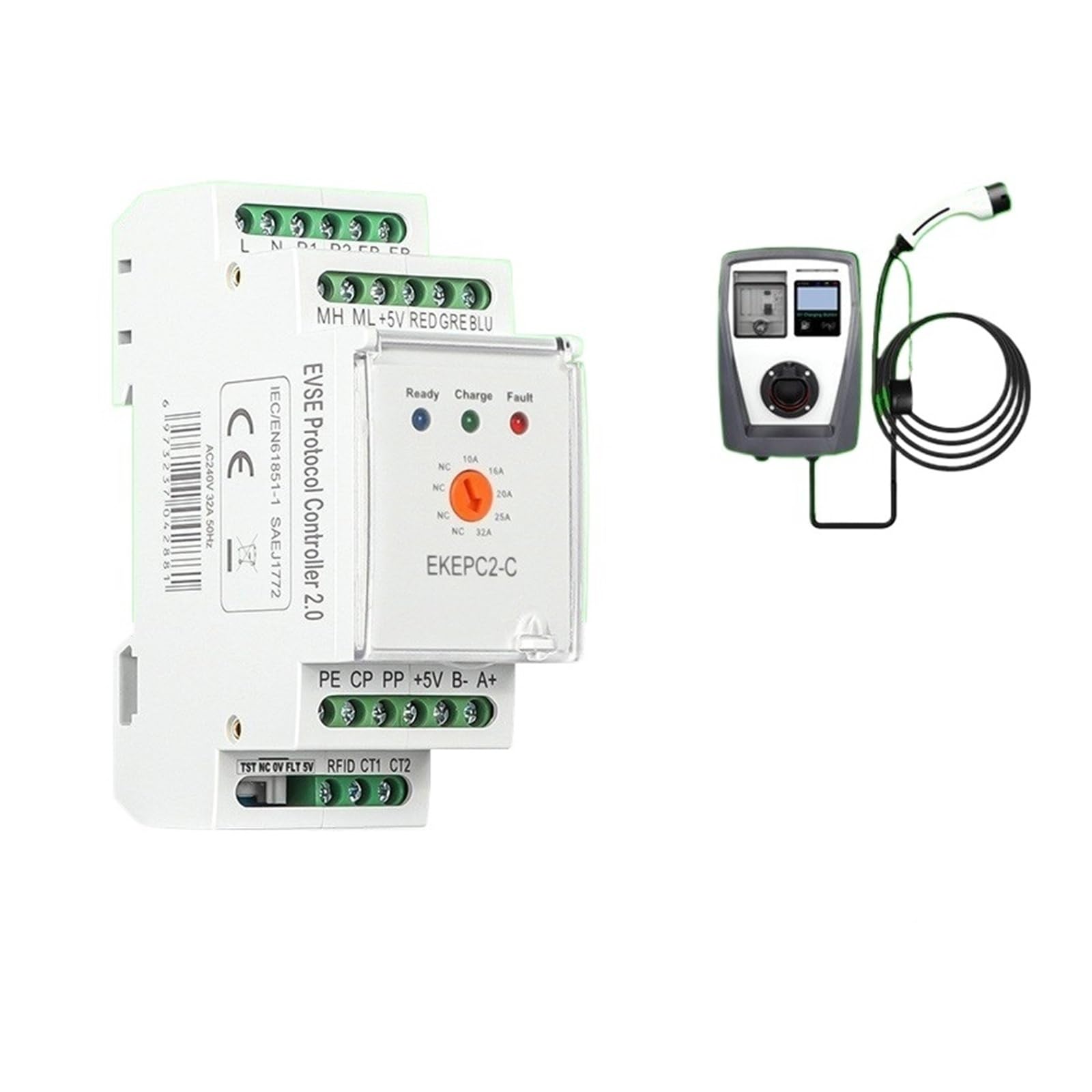 Controller，Compatible For EVSE ， Electronic Protocol Controller For EV Charger Station Cable Socket 32A AC 230V EKEPC2(Cable Version)
