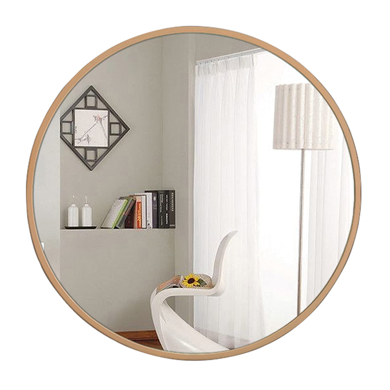 Specchio da Parete Rotondo Classico con Cornice in Lega di Alluminio, Specchio Moderno sospeso per Il Bagno sul lavandino e sul muroMetallic,50cm