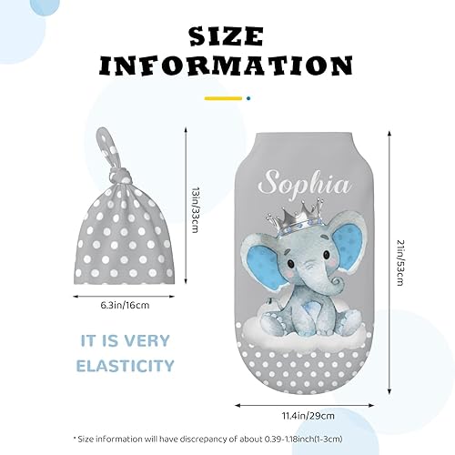 Miniatura 10 de Oplamigy Juego de manta y gorro para bebé, 100 % algodón, saco de dormir personalizado de elefante para bebé, niña y niño, saco de envolver