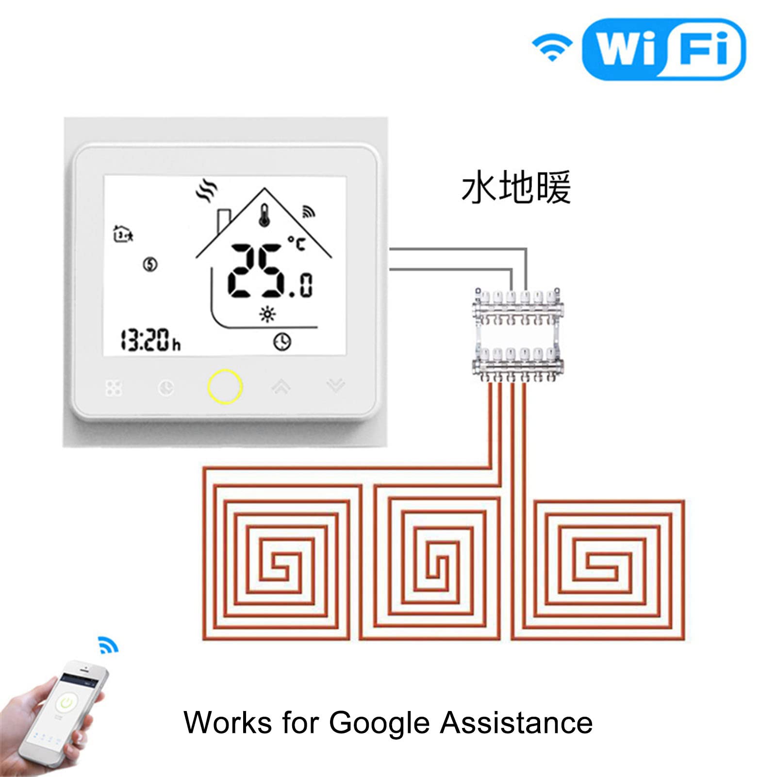 Termostato Inteligente WiFi Aplicación de teléfono programable Control de Voz Controlador de Temperatura de Calentamiento de Agua con Pantalla LCD AC Blanco