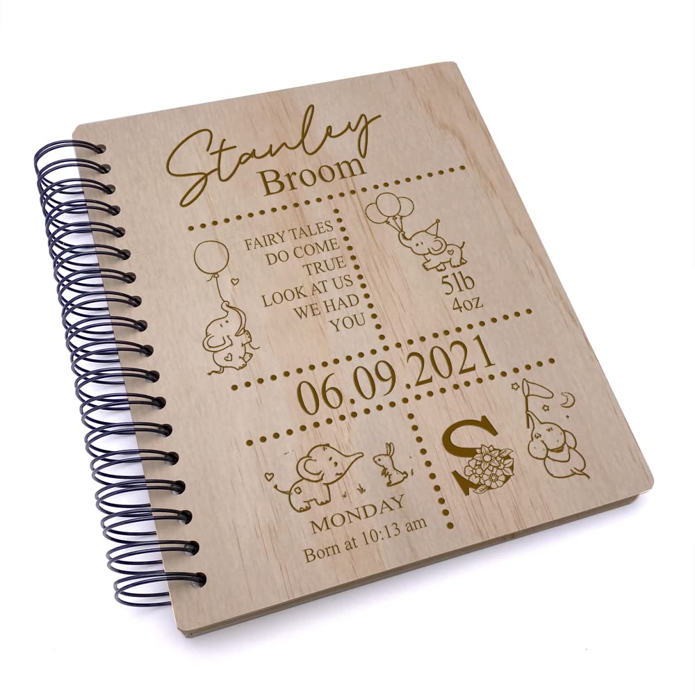 Ukgiftstoreonline Beige Personalised New Baby Large Photo Album Gift Elephant Design Engraved