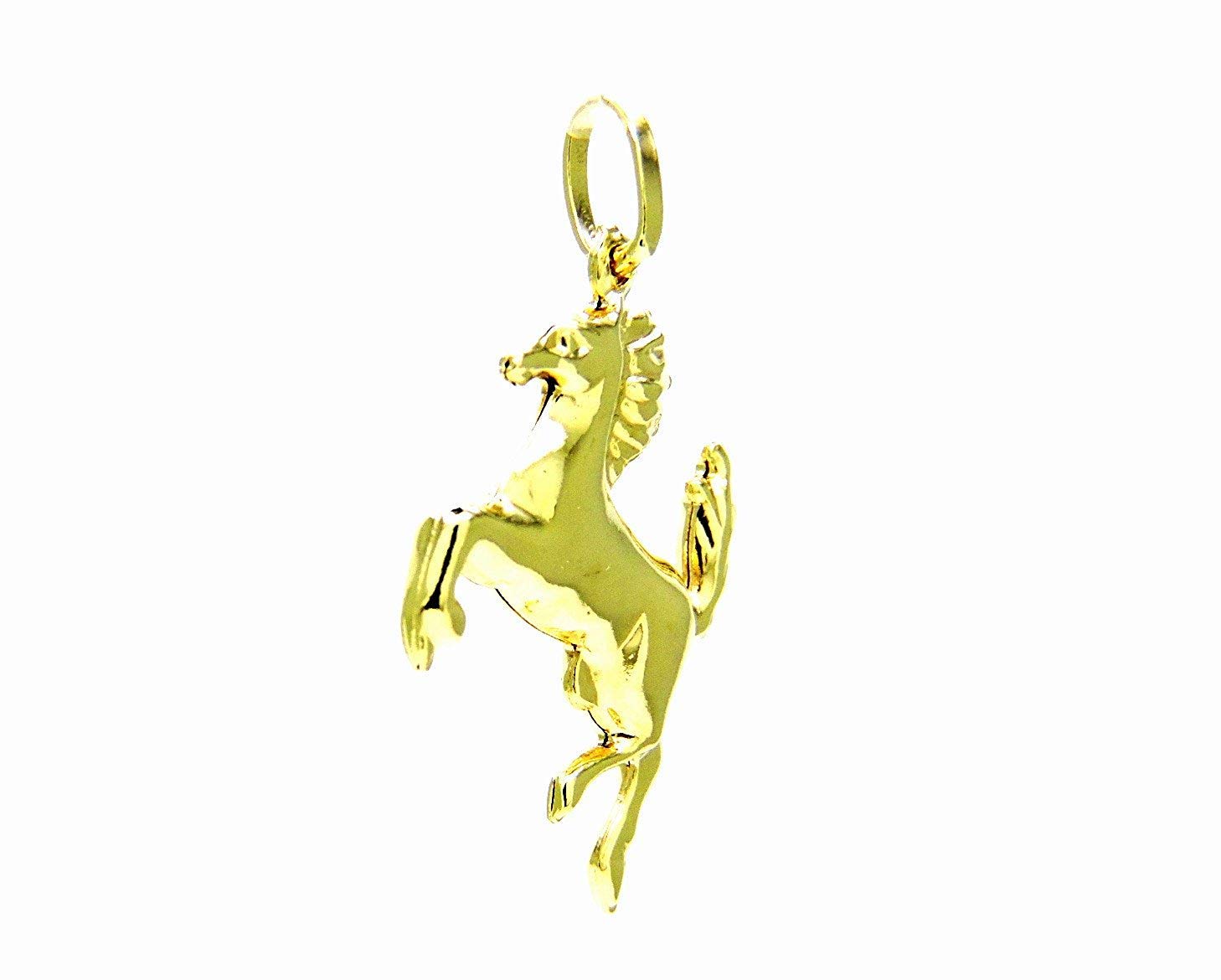 Ciondolo in Oro Giallo 18kt (750) Pendente Cavallo Cavallino Rampante Uomo Donna Bambini