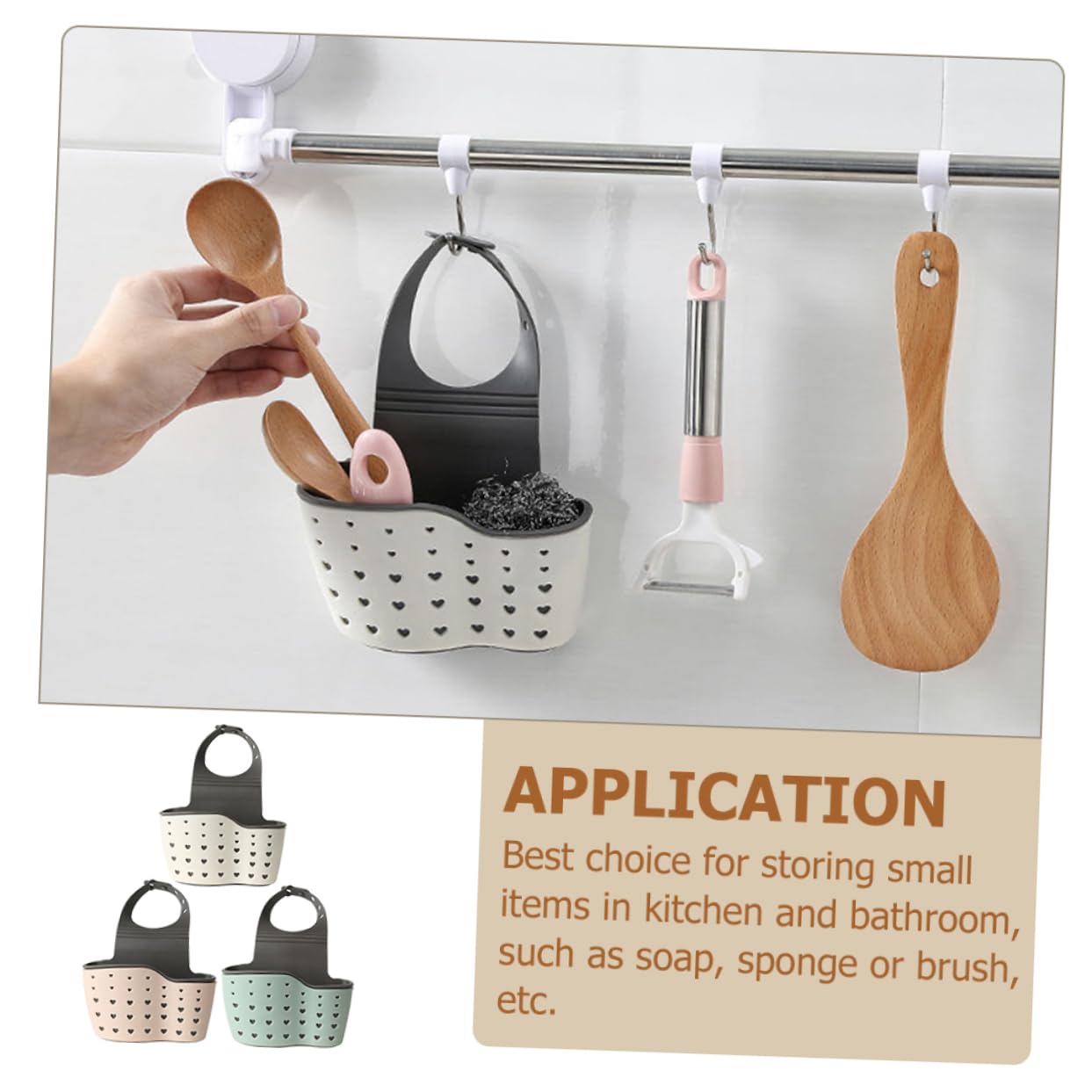 3pcs Kitchen Drainer Basket Shelving Brackets Stainless Steel Shelf Brackets Kitchen Sink Sponge Holder Hanging Organizer Sink Strainers for Kitchen Sink Opp